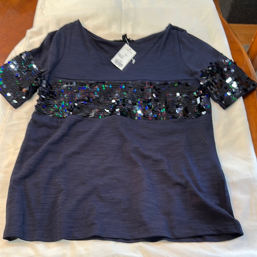 Banana Republic Blue Sequin Short Sleeve Tee